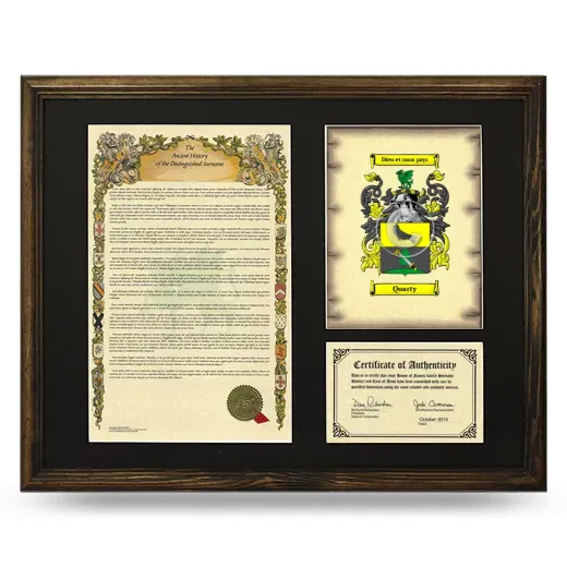 Quarty Framed Surname History and Coat of Arms - Brown