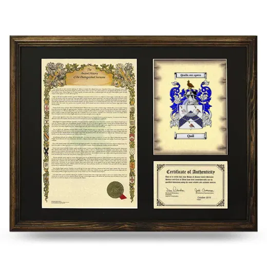 Quil Framed Surname History and Coat of Arms - Brown