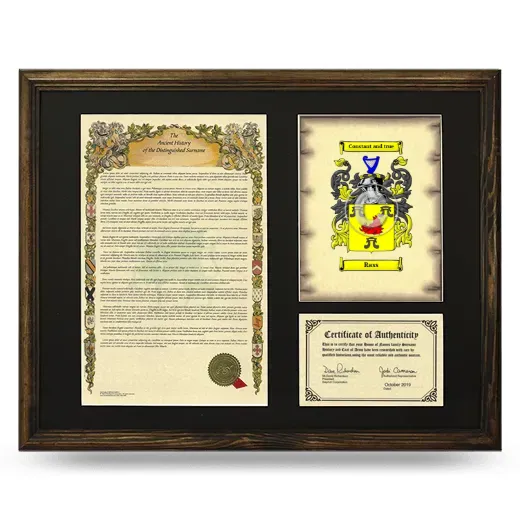 Rass Framed Surname History and Coat of Arms - Brown