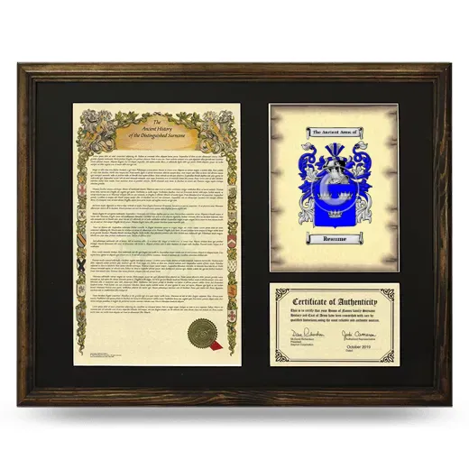 Reaume Framed Surname History and Coat of Arms - Brown