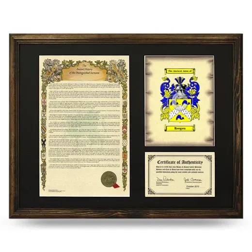 Reegen Framed Surname History and Coat of Arms - Brown