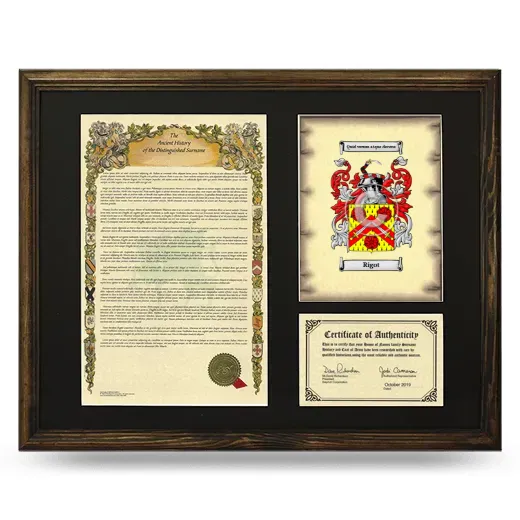 Rigot Framed Surname History and Coat of Arms - Brown