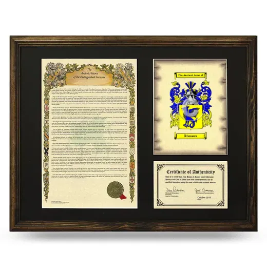 Riveaux Framed Surname History and Coat of Arms - Brown