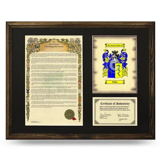 Scher Framed Surname History and Coat of Arms - Brown