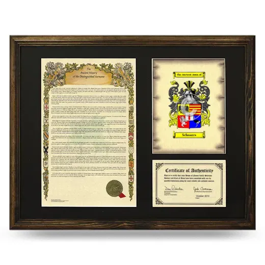 Schnarrs Framed Surname History and Coat of Arms - Brown