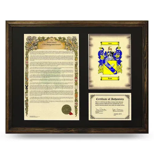 Scot Framed Surname History and Coat of Arms - Brown