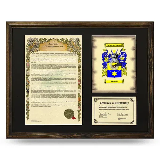 Siebels Framed Surname History and Coat of Arms - Brown