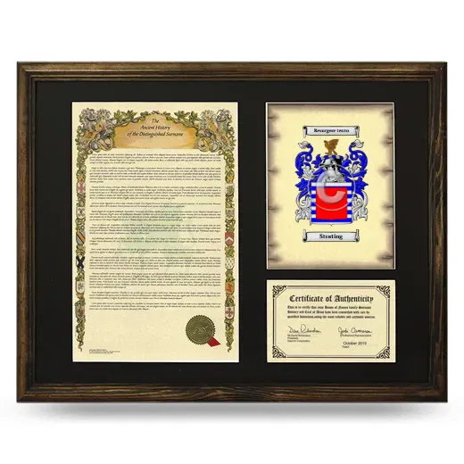 Strating Framed Surname History and Coat of Arms - Brown