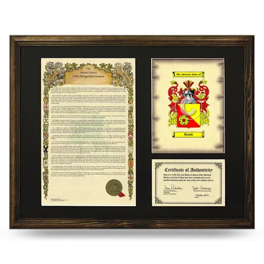 Streit Framed Surname History and Coat of Arms - Brown