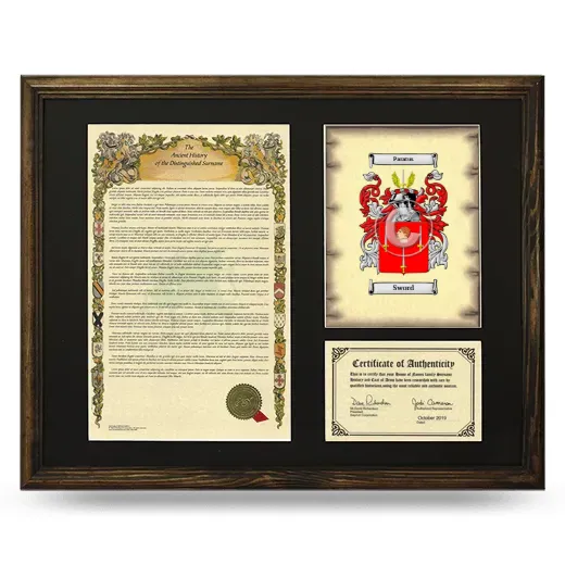 Sword Framed Surname History and Coat of Arms - Brown