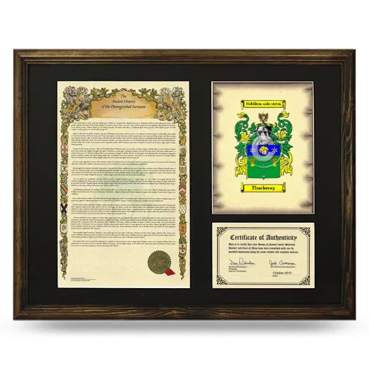 Thackeray Framed Surname History and Coat of Arms - Brown