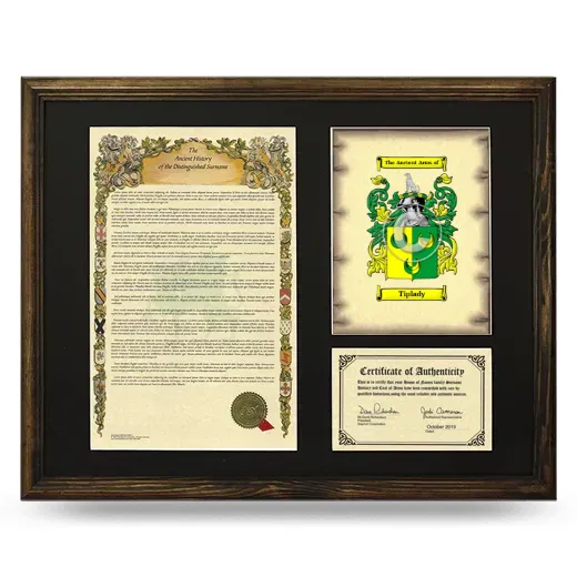 Tiplady Framed Surname History and Coat of Arms - Brown