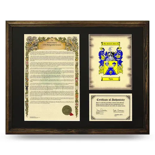 Tym Framed Surname History and Coat of Arms - Brown