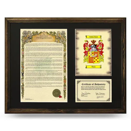 Vara Framed Surname History and Coat of Arms - Brown
