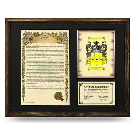 Veline Framed Surname History and Coat of Arms - Brown
