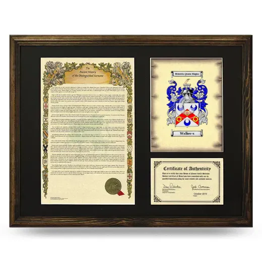 Walker-s Framed Surname History and Coat of Arms - Brown