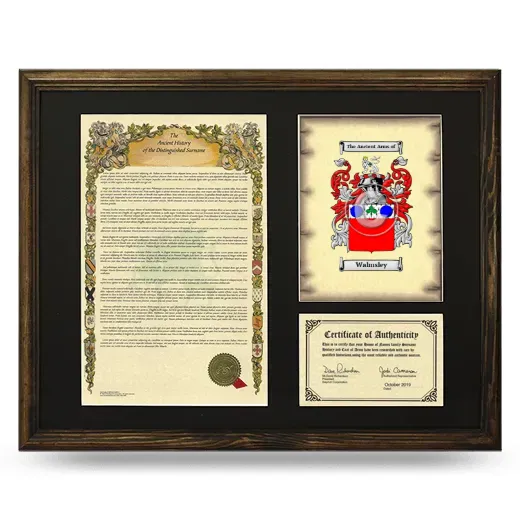 Walmsley Framed Surname History and Coat of Arms - Brown