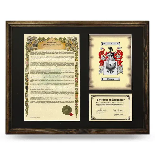 Wesson Framed Surname History and Coat of Arms - Brown