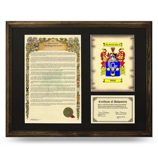 Wicki Framed Surname History and Coat of Arms - Brown