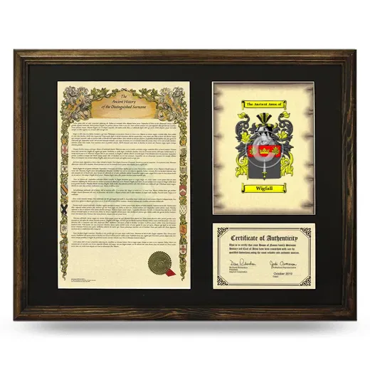 Wigfall Framed Surname History and Coat of Arms - Brown