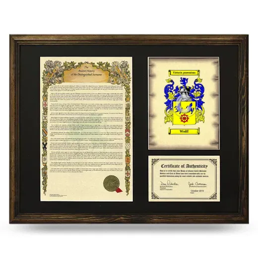 Wolff Framed Surname History and Coat of Arms - Brown