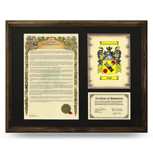 Yagle Framed Surname History and Coat of Arms - Brown