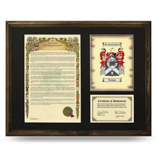 Yeoman Framed Surname History and Coat of Arms - Brown