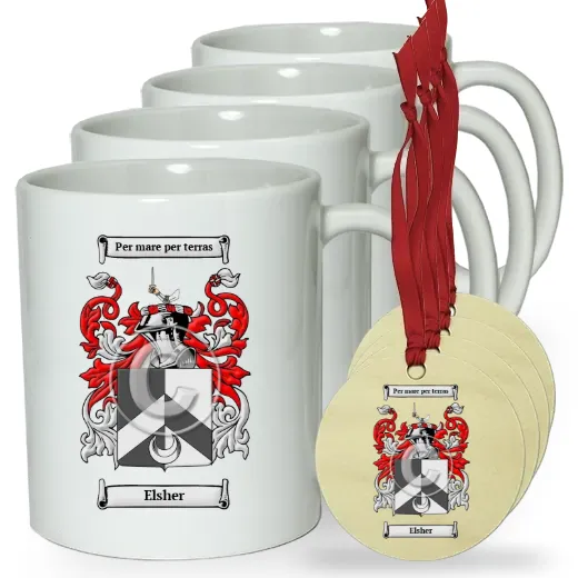 Elsher Set of 4 Classic Mugs and Ornaments