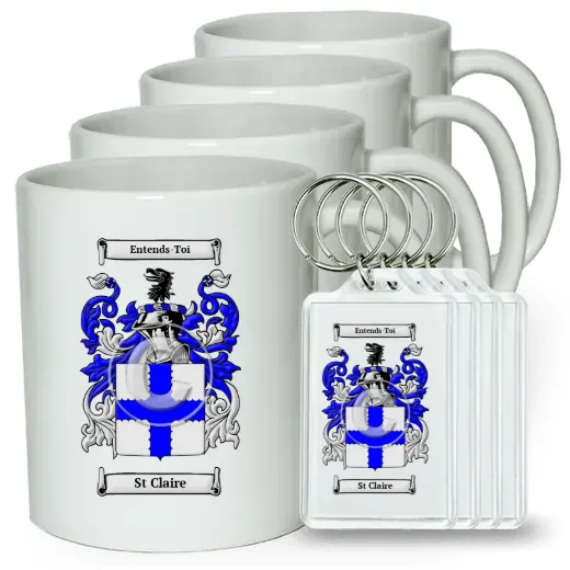 St Claire Set of 4 Coffee Mugs and Keychains