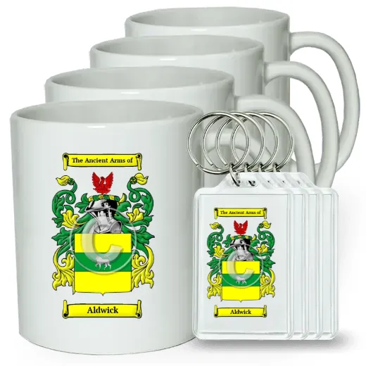 Aldwick Set of 4 Coffee Mugs and Keychains