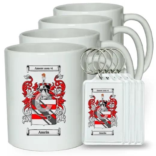 Amrin Set of 4 Coffee Mugs and Keychains