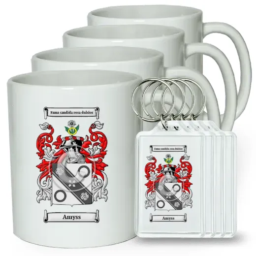 Amyss Set of 4 Coffee Mugs and Keychains