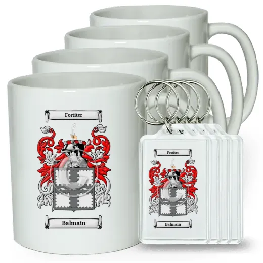Balmain Set of 4 Coffee Mugs and Keychains