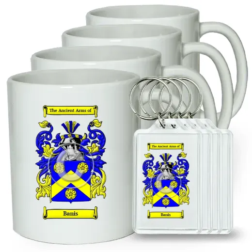 Banis Set of 4 Coffee Mugs and Keychains
