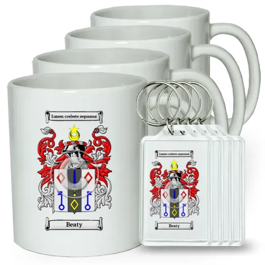Beaty Set of 4 Coffee Mugs and Keychains