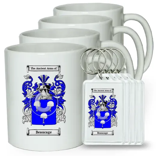 Beaucage Set of 4 Coffee Mugs and Keychains
