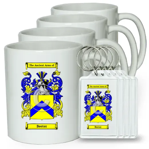 Beeter Set of 4 Coffee Mugs and Keychains