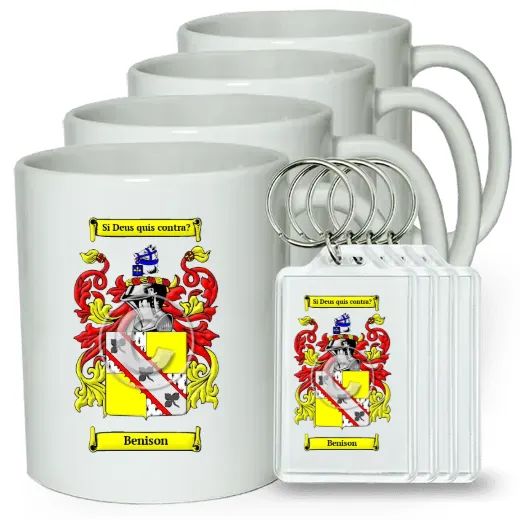 Benison Set of 4 Coffee Mugs and Keychains