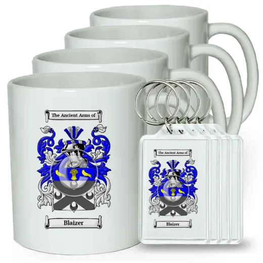 Blaizer Set of 4 Coffee Mugs and Keychains