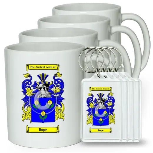 Bope Set of 4 Coffee Mugs and Keychains