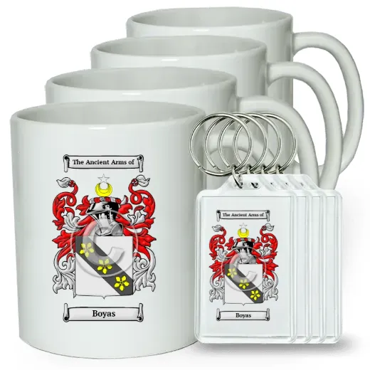 Boyas Set of 4 Coffee Mugs and Keychains