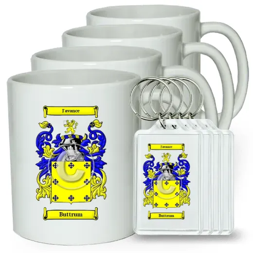 Buttrum Set of 4 Coffee Mugs and Keychains