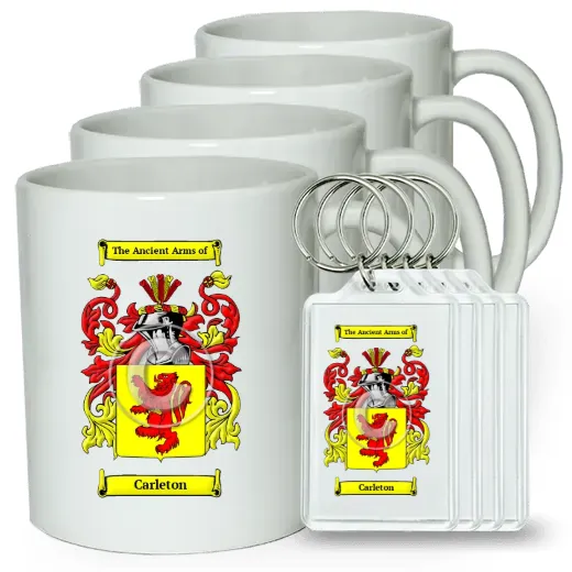 Carleton Set of 4 Coffee Mugs and Keychains
