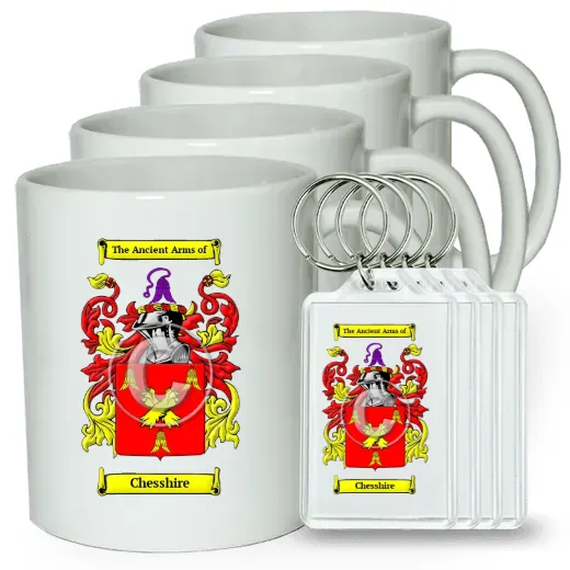 Chesshire Set of 4 Coffee Mugs and Keychains