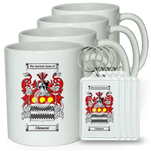 Clement Set of 4 Coffee Mugs and Keychains