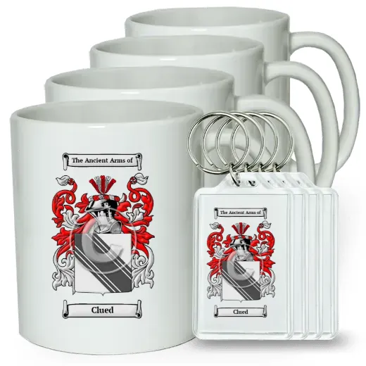 Clued Set of 4 Coffee Mugs and Keychains