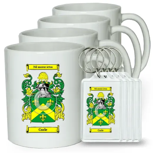 Curle Set of 4 Coffee Mugs and Keychains