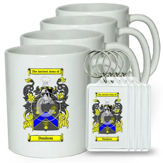 Danison Set of 4 Coffee Mugs and Keychains