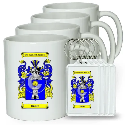 Dante Set of 4 Coffee Mugs and Keychains