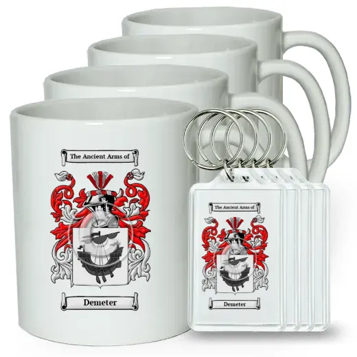 Demeter Set of 4 Coffee Mugs and Keychains
